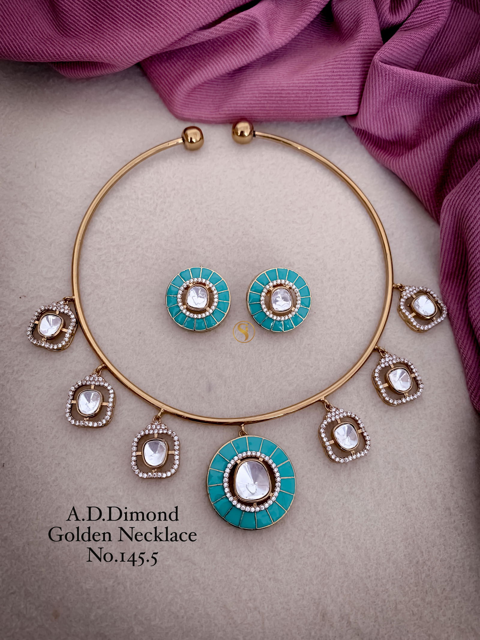 AD Diamond Designer Unique Golden Necklace Wholesale Shop In Surat
